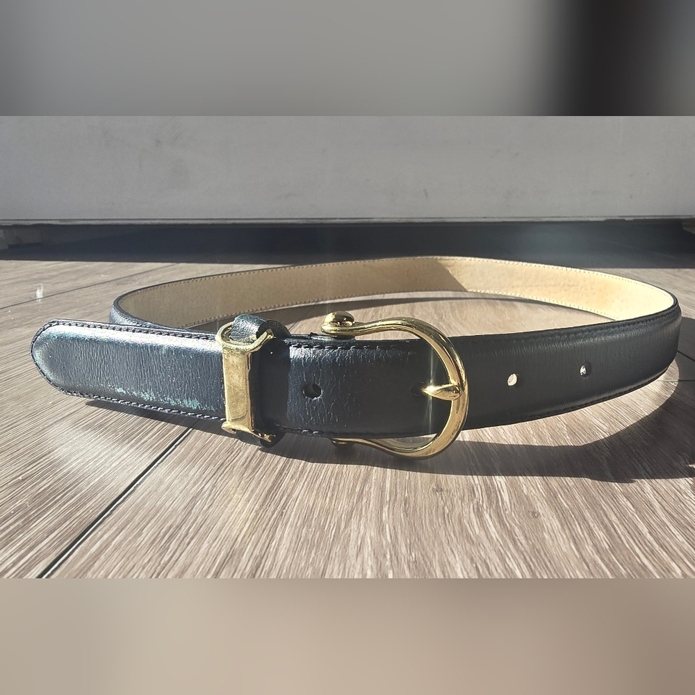 Chelsea Campbell Italian Leather Belt Midnight Navy Gold Horseshoe M